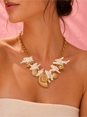 Beachy Seaside Shell Luxe Gold Stainless Steel Waterproof Necklace